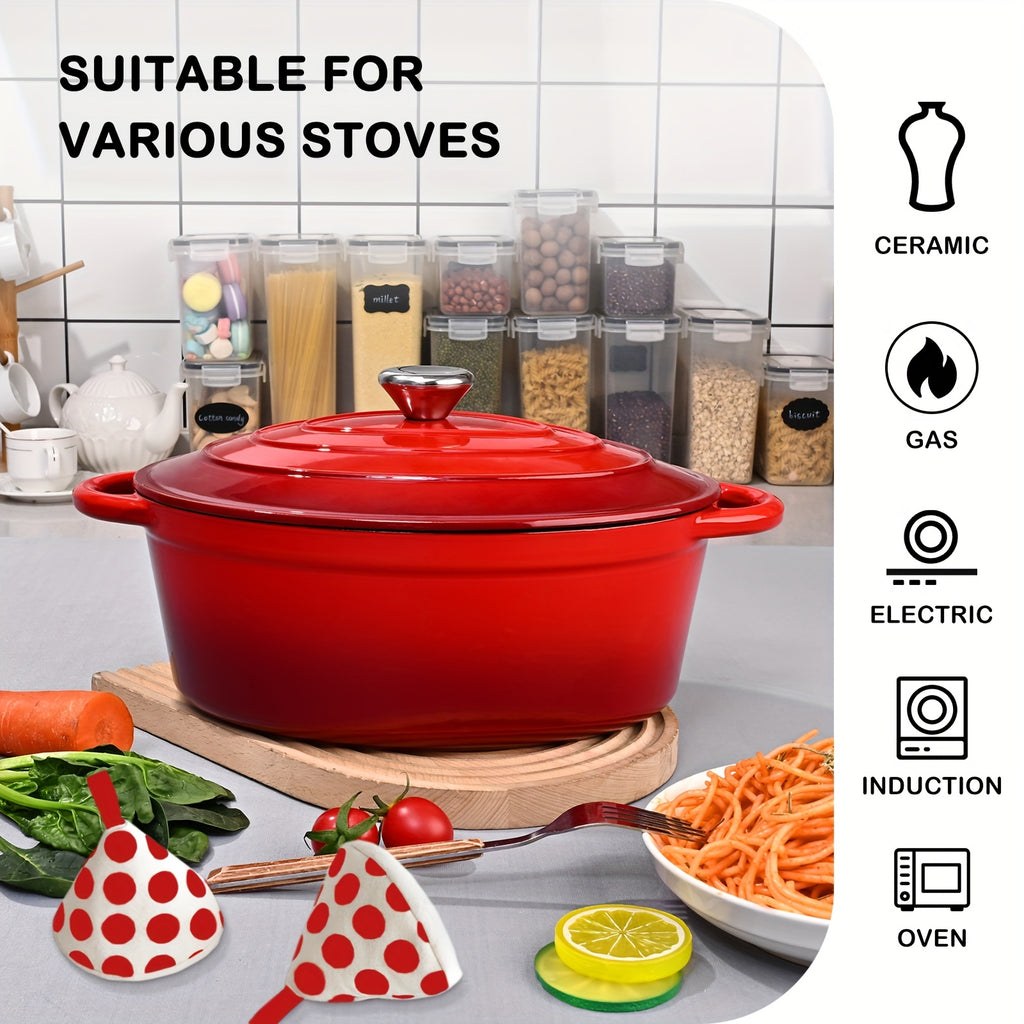 4.5\u002F6.5QT Cast Iron Dutch Oven Pot With Lid And Oven Mitt, Enameled Cast Iron Dutch Oven With Dual Handles, High-capacity Oval Cast Iron Enamel Pot For Cooking, Bread Baking And Other Cooking Methods Suitable For Family Kitchen Dining