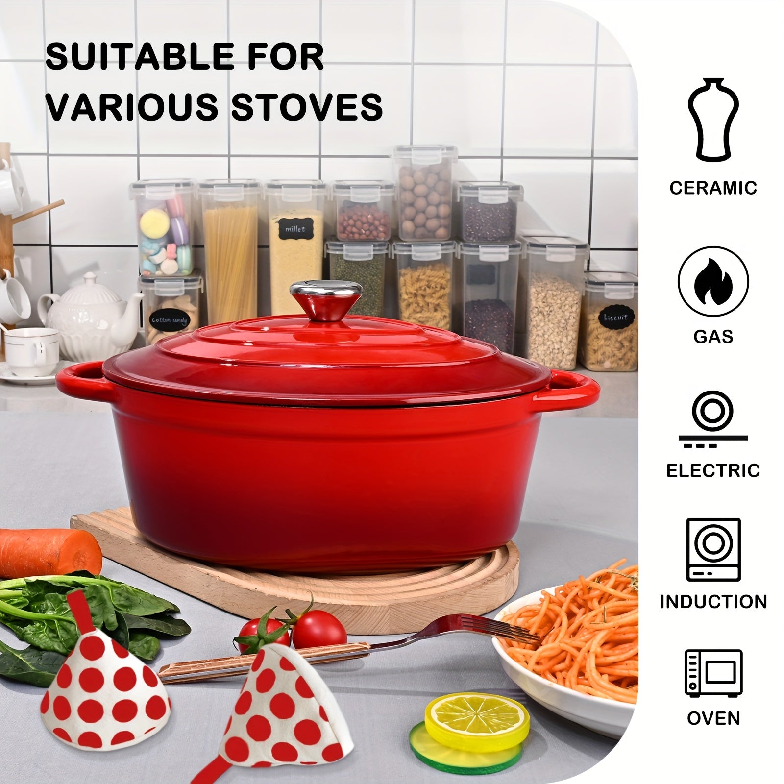 4.5\u002F6.5QT Cast Iron Dutch Oven Pot With Lid And Oven Mitt, Enameled Cast Iron Dutch Oven With Dual Handles, High-capacity Oval Cast Iron Enamel Pot For Cooking, Bread Baking And Other Cooking Methods Suitable For Family Kitchen Dining