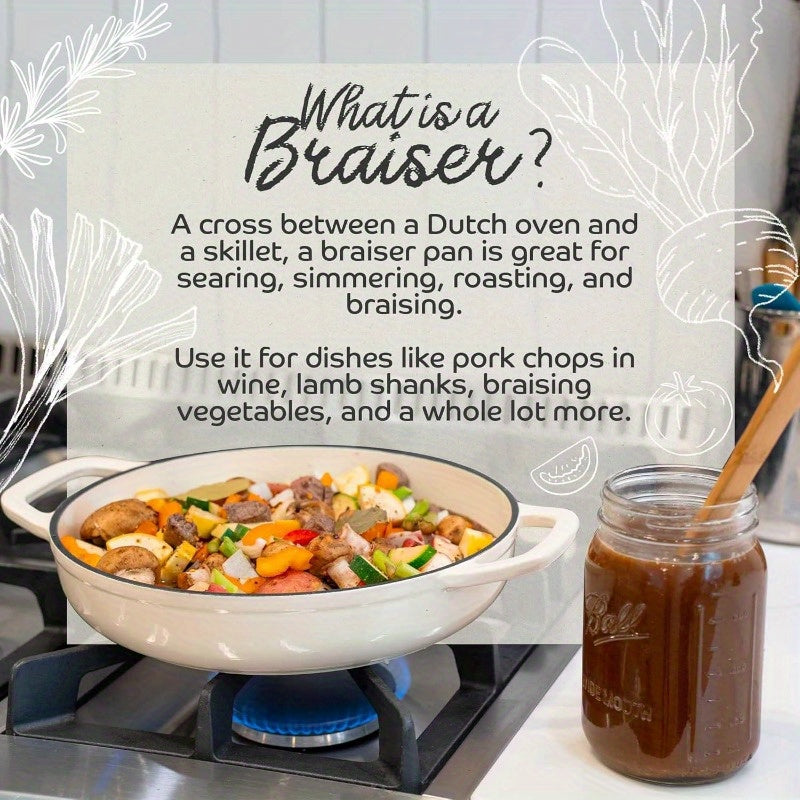 3.6 QT Enameled Cast Iron Braiser Pan with Lid - Dark Gray Gradient Enamel Cookware, Heavy-Duty Casserole & Lasagna Pot, Stovetop-to- Use, Handles, Compatible with All Stovetops (Cast Iron &)