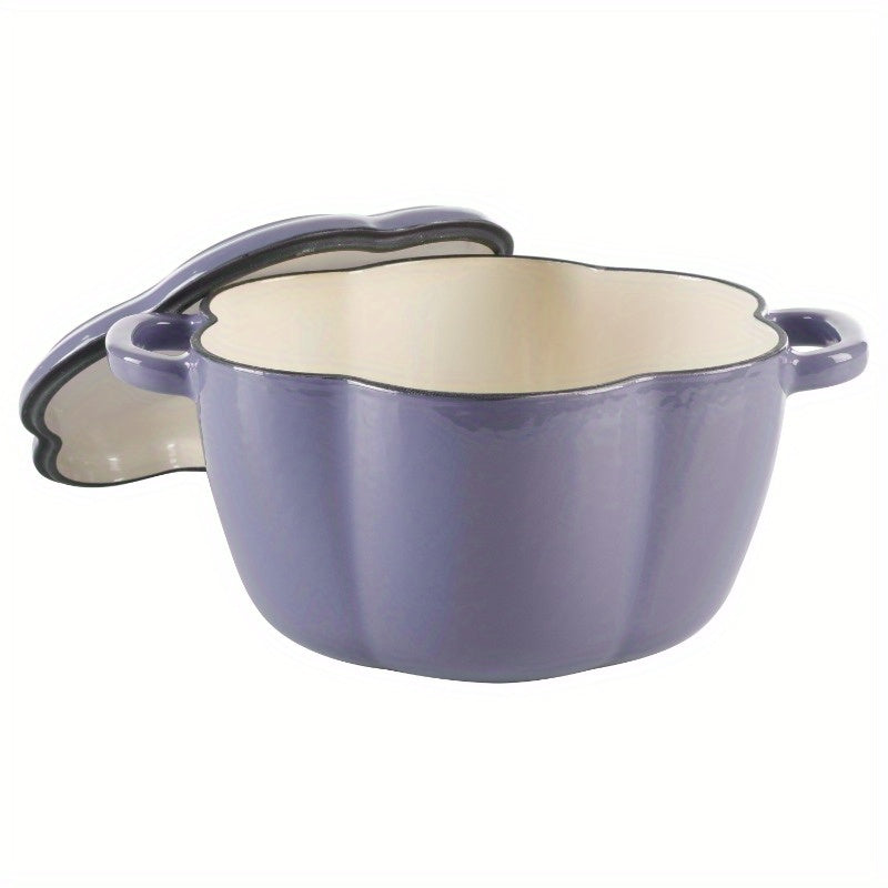 Timeless Beauty by Ree Drummond 3-Quart Floral Enamel Cast Iron Dutch Oven - Purple, Even Heat Distribution, Oven & Induction Safe, Decorative Floral Design with Metal Knob, Country Kitchen Cookware, Stovetop to Oven, Everyday Cooking, Durable Kitchenware