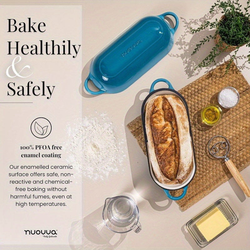 Heavy-Duty Enamelled Cast Iron Bread Loaf Dutch Oven Pot with Lid - Large Rectangular 13.39inch\u002F16.14inch-like (6.3inch Wide) Oven-Safe Baking Pan, Non-Stick 3-Layer Enamel Coating, Moisture Lock Lid & Induction Compatible for Sourdough, Bread