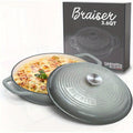 3.6 QT Enameled Cast Iron Braiser Pan with Lid - Dark Gray Gradient Enamel Cookware, Heavy-Duty Casserole & Lasagna Pot, Stovetop-to- Use, Handles, Compatible with All Stovetops (Cast Iron &)