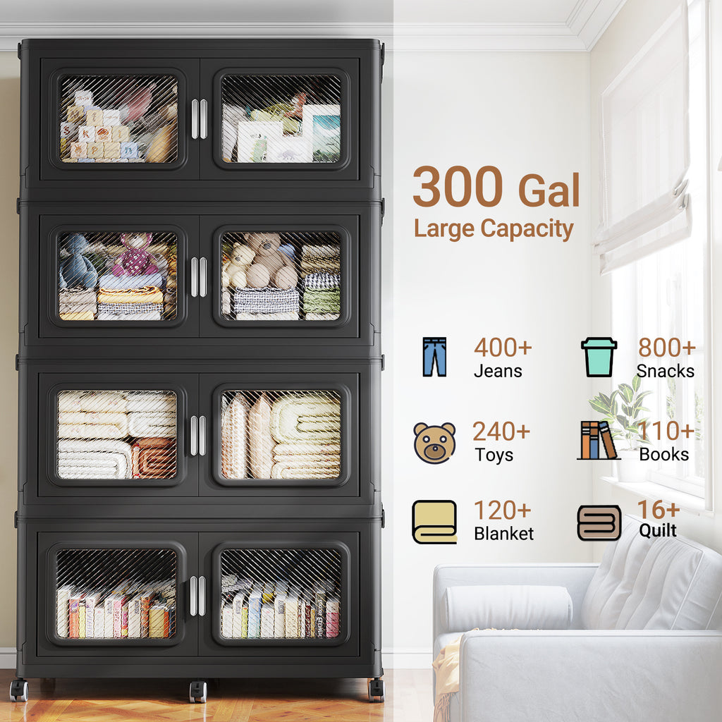 BROVIEW 75gal Stackable Storage Bins with Lid, 300QT Extra Large Capacity Plastic Storage Boxes for Clothes,Tools - Ideal for Home, Bedroom, Garage and Closet Organization