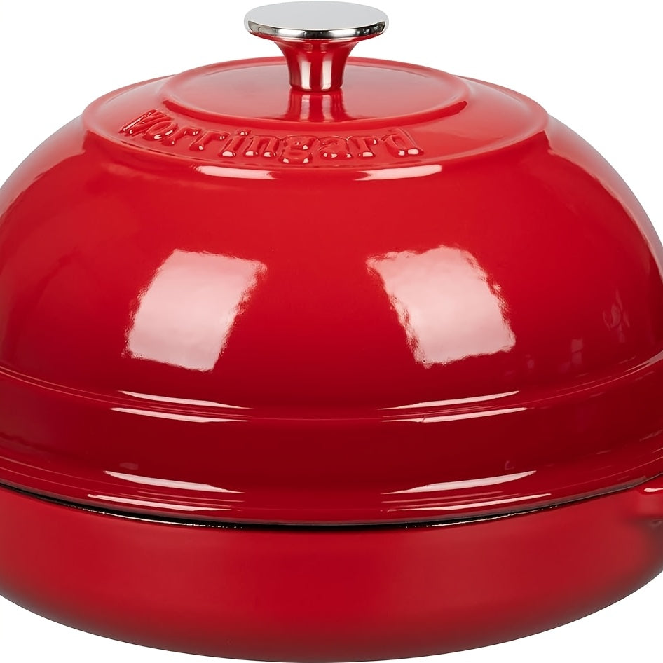 6 Quart Red Cast Iron Enameled Dutch Oven Pot with Lid - Heavy-Duty Round Oven- Baking & Braising Pan, Enamel Coating for Even Heat Distribution, Lid Lock & Steam-Retaining Dome, Compatible with Stovetop, Oven, Campfire (Bread