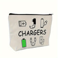 Chargers Only Travel Organizer Pouch - Hypoallergenic Cable & USB Storage Bag, Beige with Black Zipper, Unisex Electronic Accessory Case for Chargers, Cables, and Power Banks, Bold Text Design | Durable Construction