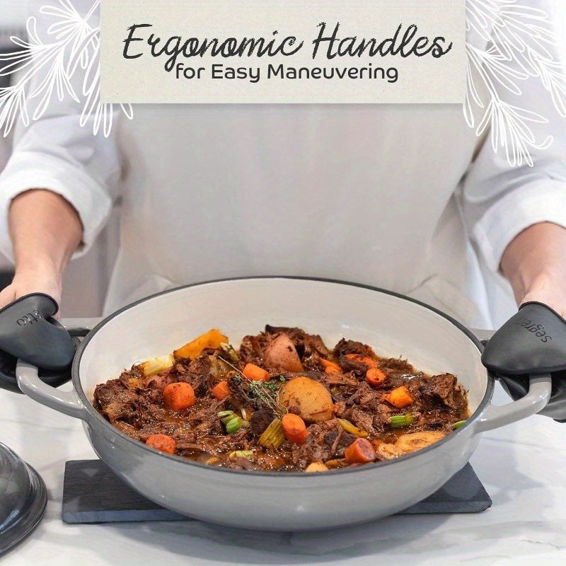 3.6 QT Enameled Cast Iron Braiser Pan with Lid - Dark Gray Gradient Enamel Cookware, Heavy-Duty Casserole & Lasagna Pot, Stovetop-to- Use, Handles, Compatible with All Stovetops (Cast Iron &)