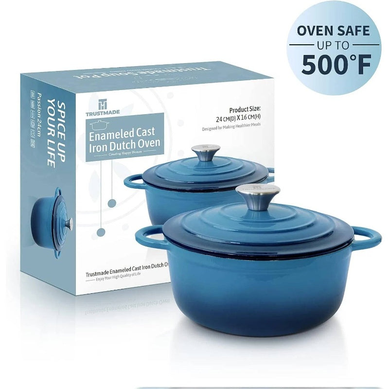 4.5 QT Heavy-Duty Cast Iron Dutch Oven with Self-Basting Lid - Enamel Coated Non-Stick Cookware Pot, Round Braiser & Baking Pan for Even Heat Distribution, Oven Safe up to 500°F, Stovetop to Oven Use, Durable & Easy Clean, Ideal for Stews, Soups