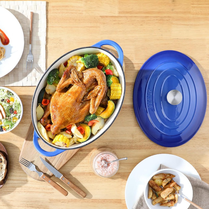 7.5 QT Enameled Cast Iron Dutch Oven Pot with Lid - Heavy-Duty Oval Cookware, Nonstick Enamel Coated Interior & Exterior, Dual Sturdy Handles, Oven Safe for Baking, Stovetop & Oven Use, Even Heat Distribution, Scratch-Resistant - Ideal for Family Me