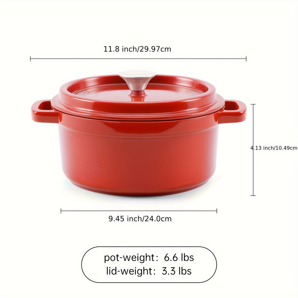 9.5-Inch Enameled Dutch Oven Pot With Lid, Cast Iron Pot For Baking Bread, Non-stick, Oven Safe