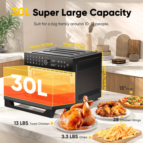 32QTOversized French Door Air Fryer Toaster Oven Combination, Featuring 20 Cooking Functions And Digital Control, Compatible with 13\