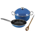VITA 4pcs Enamel on Steel Cookware Set for Beginners - All Stove Top & Oven Safe (350°F Pan\u002F500°F Pot), Nonstick Skillet & Enameled Pot with Lids, Dishwasher Safe Induction\u002F\u002F Burn-Free Pans, Lifetime (Blue) - Made
