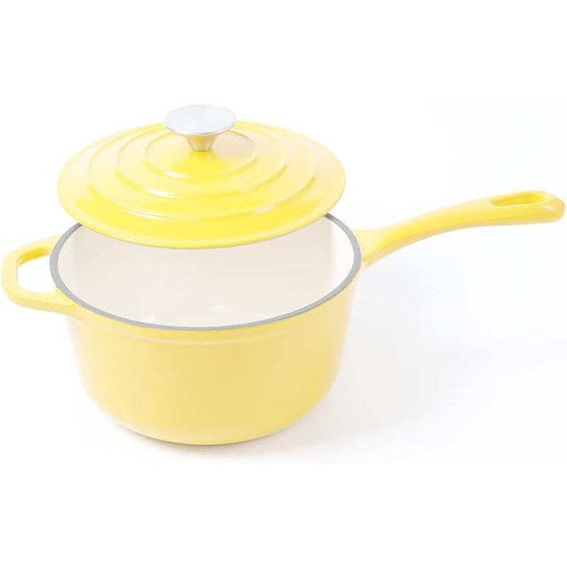 Enameled Cast Iron Dutch Saucepan - 2.65 Quart Heavy-Duty Cookware with Lid & - up to 500°F, Dishwasher Yellow Enamel Pot for Stovetop,, Braising, Searing - Compatible with All Cooktops (Cast Iron Pot for