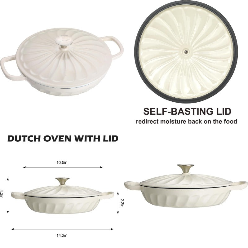 Enameled Cast Iron Braiser 3.8 Quart Enamel Dutch Oven with Handles Cast Iron Braiser Pan with Lid Enameled Cookware White