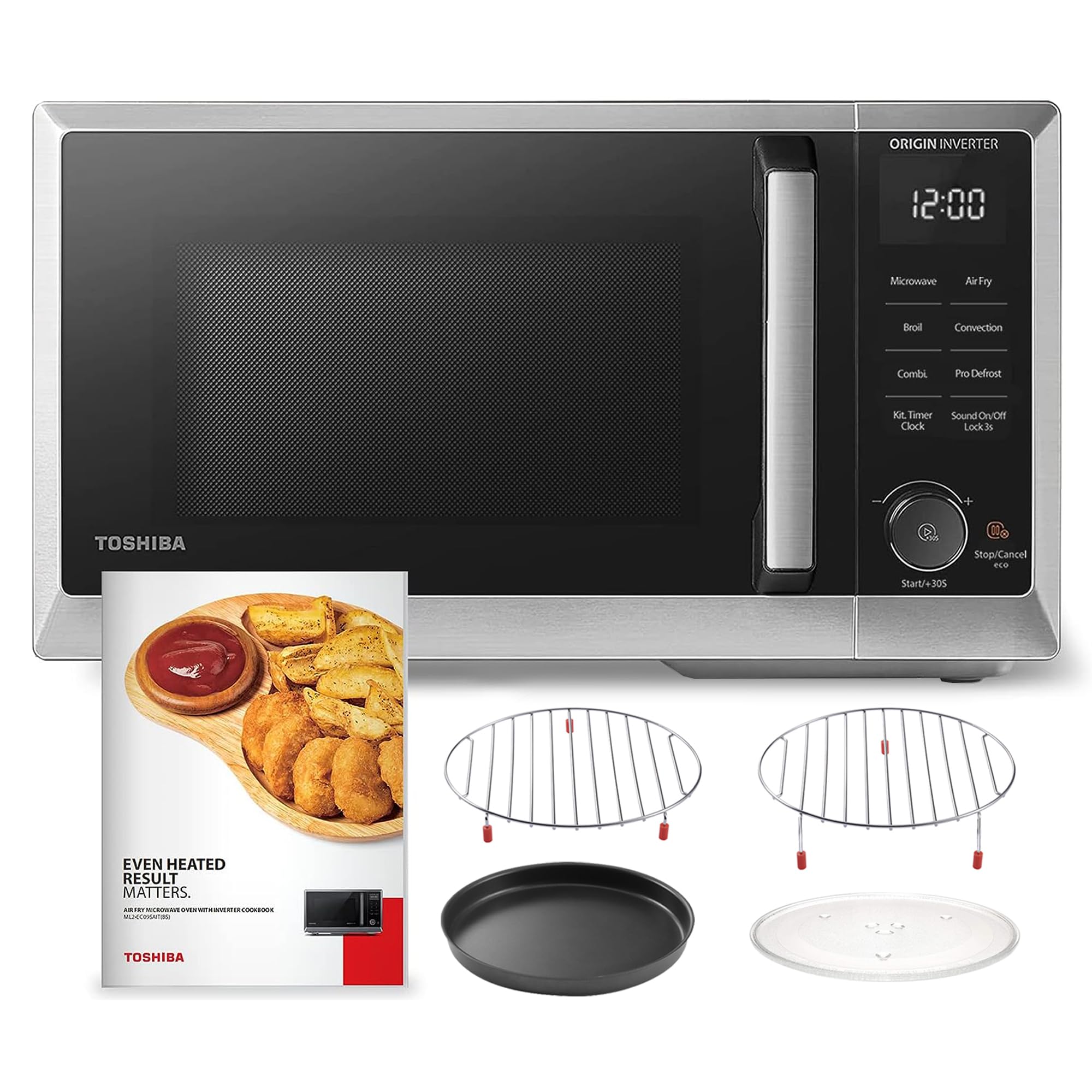 TOSHIBA 6-in-1 Inverter Countertop Microwave Oven Healthy Air Fryer Combo, MASTER Series, Air Fryer, Broil, Convection, Speedy Combi, Even Defrost, Sound On\u002FOff 27 Auto Menu Stainless Steel