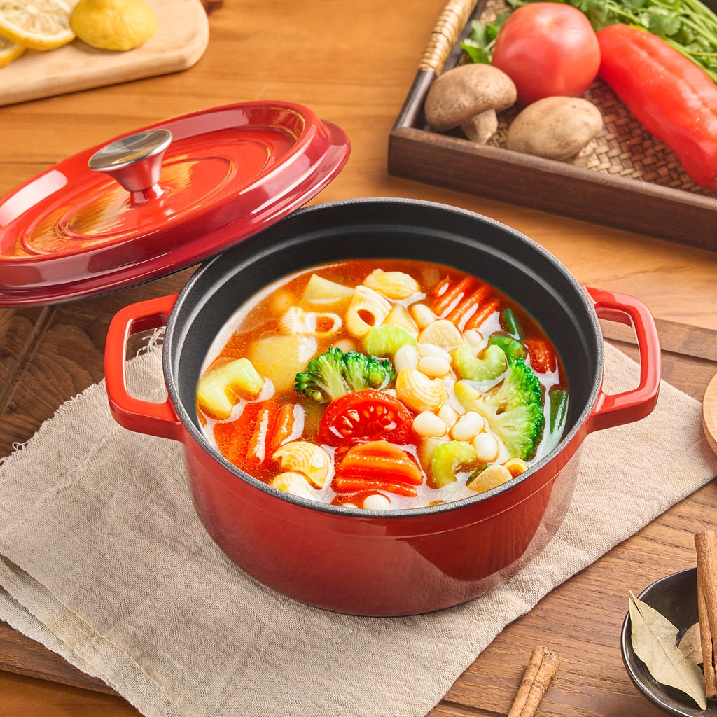 9.5-Inch Enameled Dutch Oven Pot With Lid, Cast Iron Pot For Baking Bread, Non-stick, Oven Safe