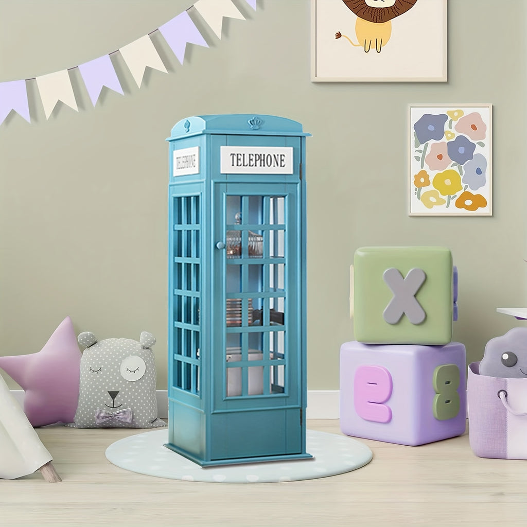 Telephone Booth Bookshelf 5-Tier Wood Cd Storage Cabinet, Floor Standing Bookcase With Acrylic Door, Storage Cabinet Cube Organizer Display Cabinet, 44.5\