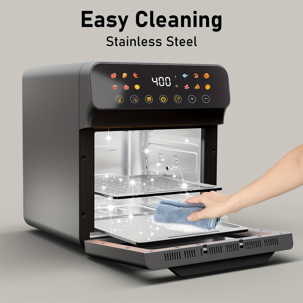 Bluebow 12QT Extra Large Convection Countertop Oven, Air Fryer Toaster Oven Combo, Roast, Bake, Broil, Reheat, Fry Oil-Free, Stainless Steel, LED Digital Touchscreen, Visible Window, Healthy Cooking, Space-Saving Design, Black