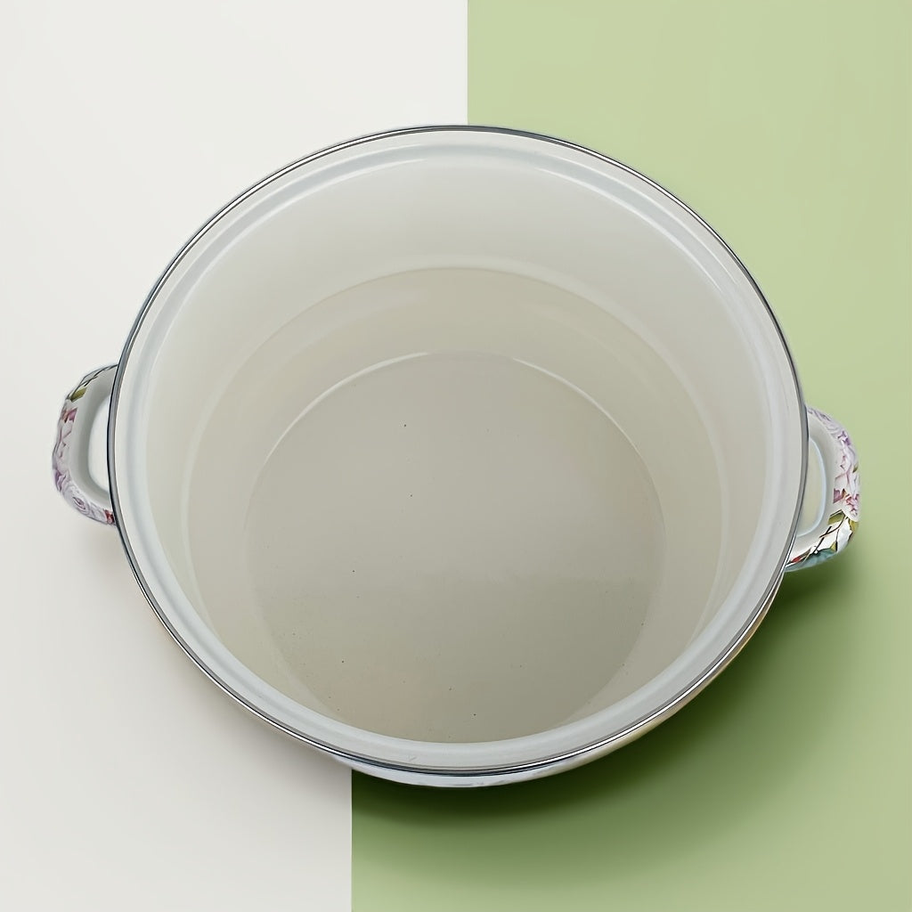 Export to Japan Enamel Double-Layer Steamer Pot with Magpie Pattern - Thickened Stew Pot for Induction & Gas Stove, Versatile Kitchen Cookware for Soup, Rice, and More, Induction Cooktop Pot | Elegant Cookware | Durable Enamel