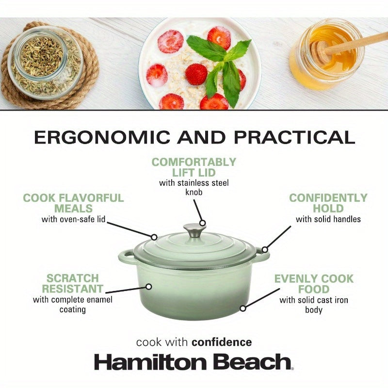 5.5 Quart Enameled Cast Iron Dutch Oven Pot with Lid - Heavy-Duty Sage Green\u002FBlack Enamel Cookware, Oven & Induction, PFOA\u002FPTFE-Free, -Resistant - Braising, Roasting,, Stovetop\u002F\u002F Cooker Compatible