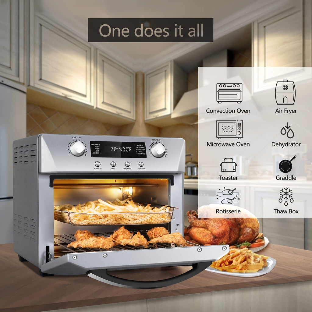 24QT Air Fryer Oven, One Click Selection Of 10-in-1 Function, Equipped with Rotisserie Setting, Free Control Of Time And Temperature.