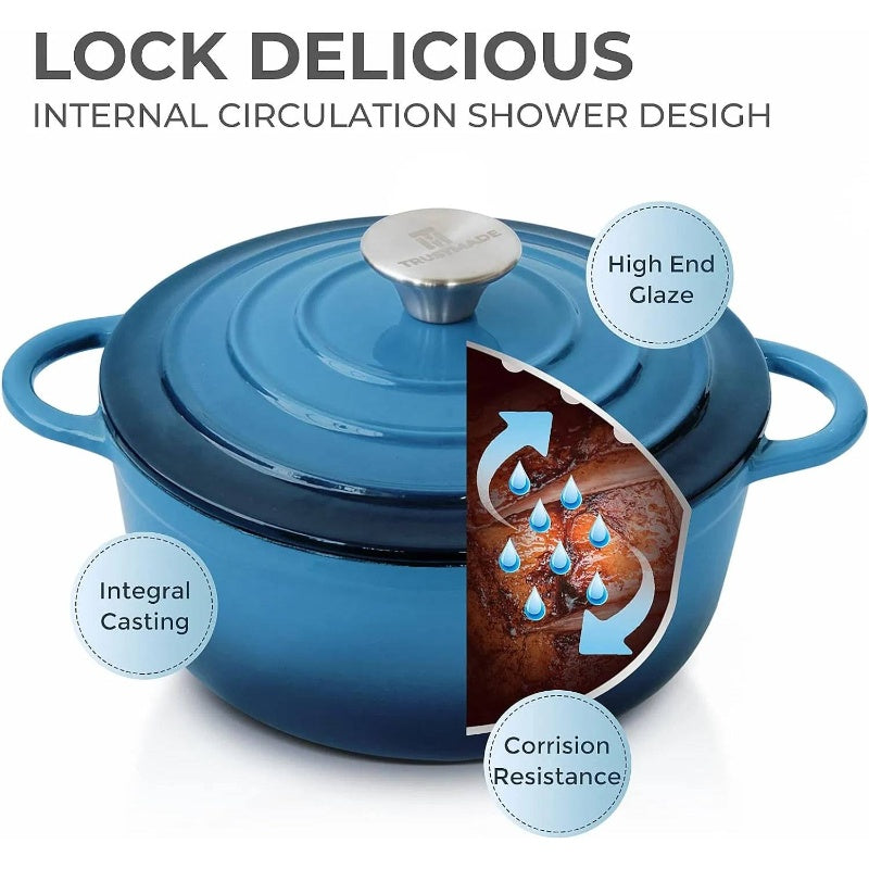 4.5 QT Heavy-Duty Cast Iron Dutch Oven with Self-Basting Lid - Enamel Coated Non-Stick Cookware Pot, Round Braiser & Baking Pan for Even Heat Distribution, Oven Safe up to 500°F, Stovetop to Oven Use, Durable & Easy Clean, Ideal for Stews, Soups