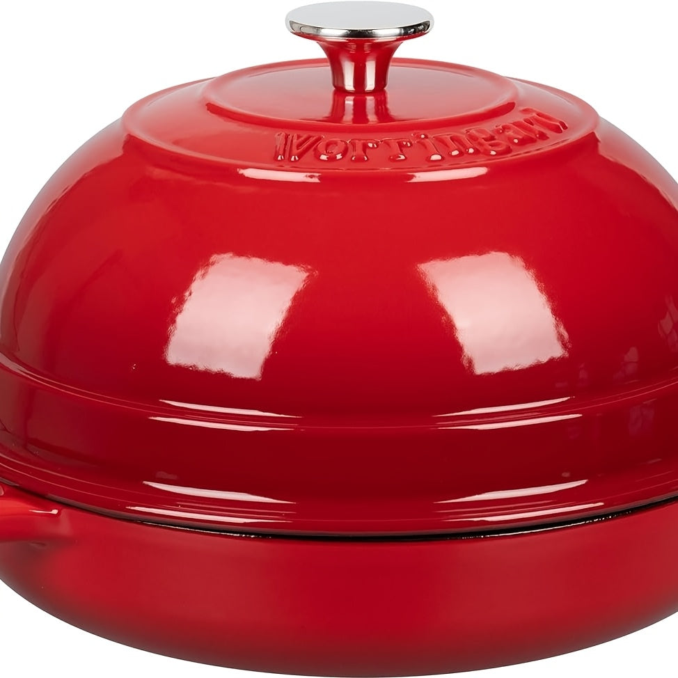 6 Quart Red Cast Iron Enameled Dutch Oven Pot with Lid - Heavy-Duty Round Oven- Baking & Braising Pan, Enamel Coating for Even Heat Distribution, Lid Lock & Steam-Retaining Dome, Compatible with Stovetop, Oven, Campfire (Bread