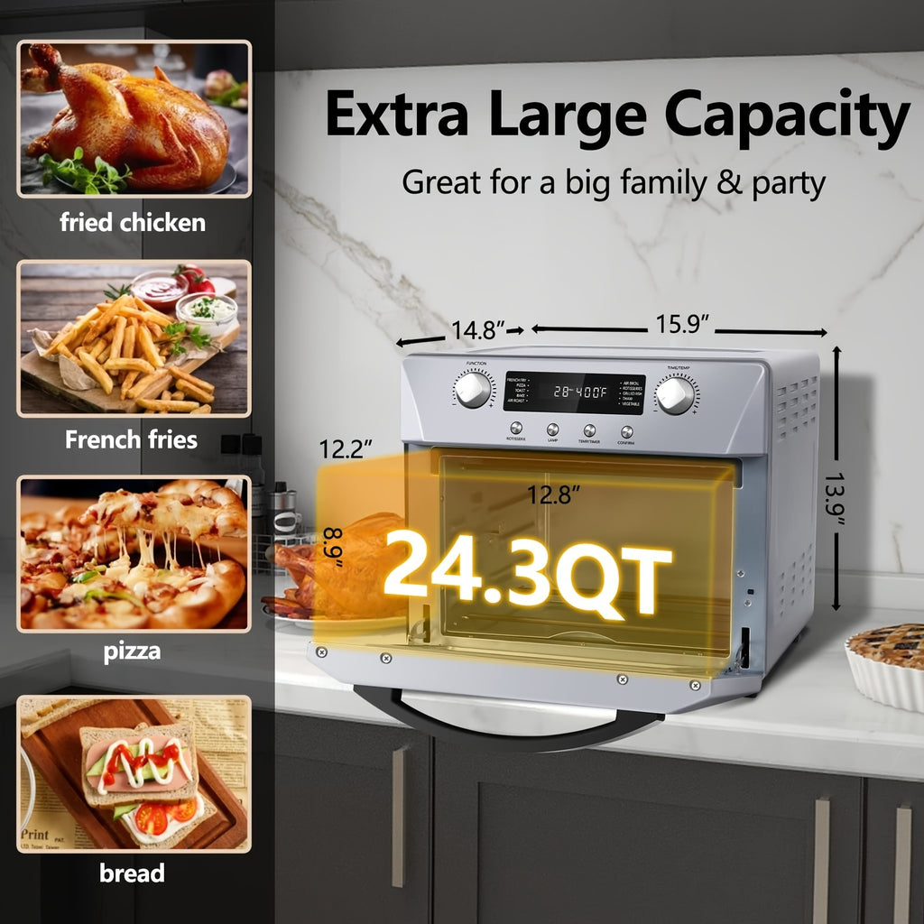 24QT Air Fryer Oven, One Click Selection Of 10-in-1 Function, Equipped with Rotisserie Setting, Free Control Of Time And Temperature.