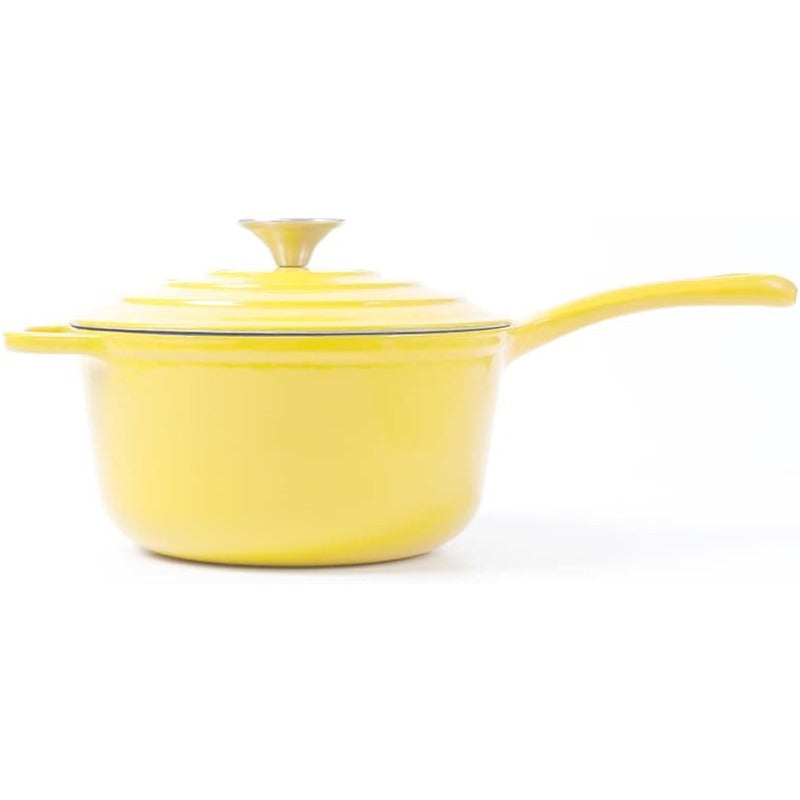 Enameled Cast Iron Dutch Saucepan - 2.65 Quart Heavy-Duty Cookware with Lid & - up to 500°F, Dishwasher Yellow Enamel Pot for Stovetop,, Braising, Searing - Compatible with All Cooktops (Cast Iron Pot for