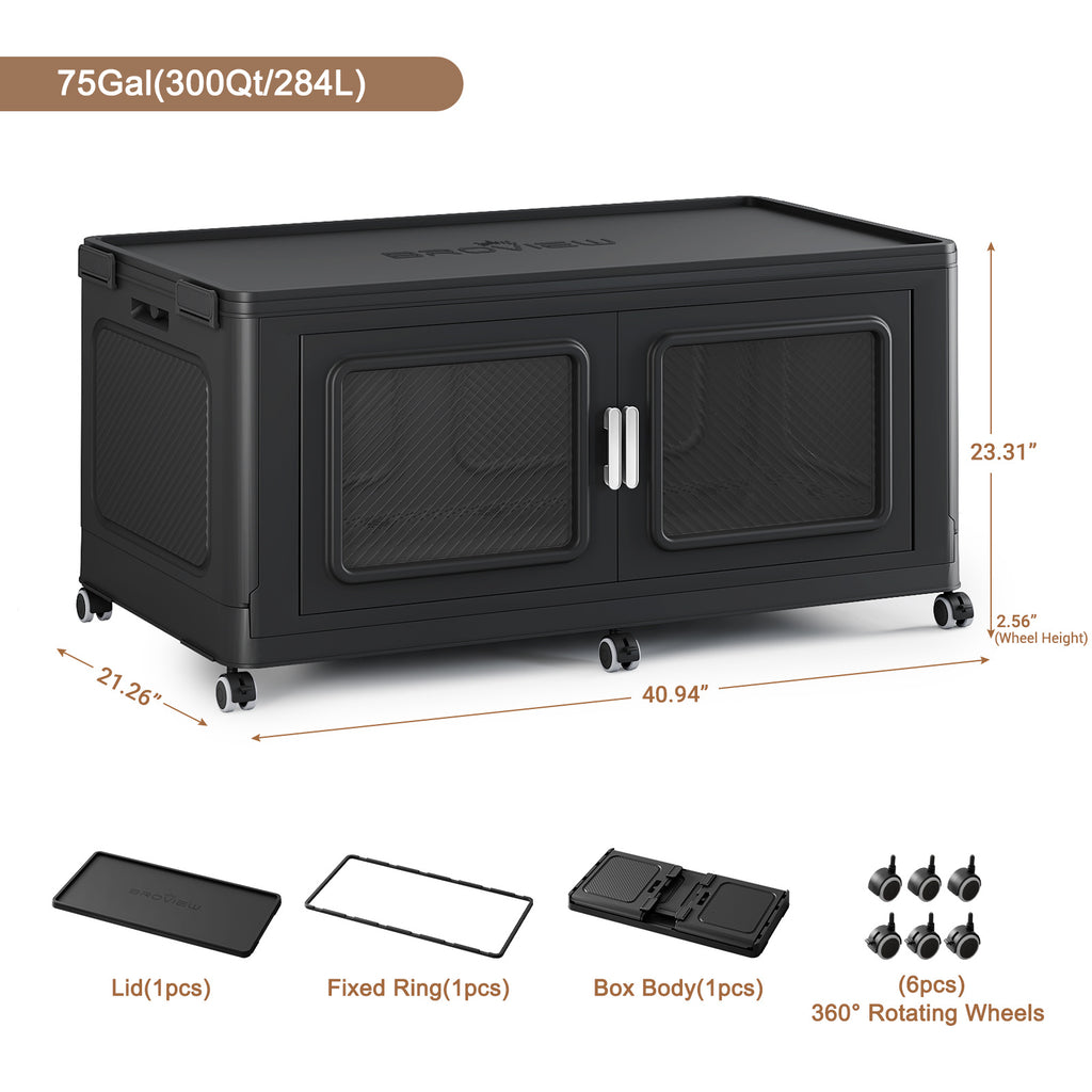 BROVIEW 75gal Stackable Storage Bins with Lid, 300QT Extra Large Capacity Plastic Storage Boxes for Clothes,Tools - Ideal for Home, Bedroom, Garage and Closet Organization