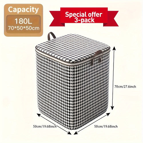 1\u002F3pcs Pieces Oversized 47.55 Gallons Thousandbird Plaid Pattern Thickened Storage Container Large Capacity Clothes Sture-Proof Bag with Handle Double Zipper Storage Bag, Household Bedroom, Travel Storage Basket Ideal Storage Bag