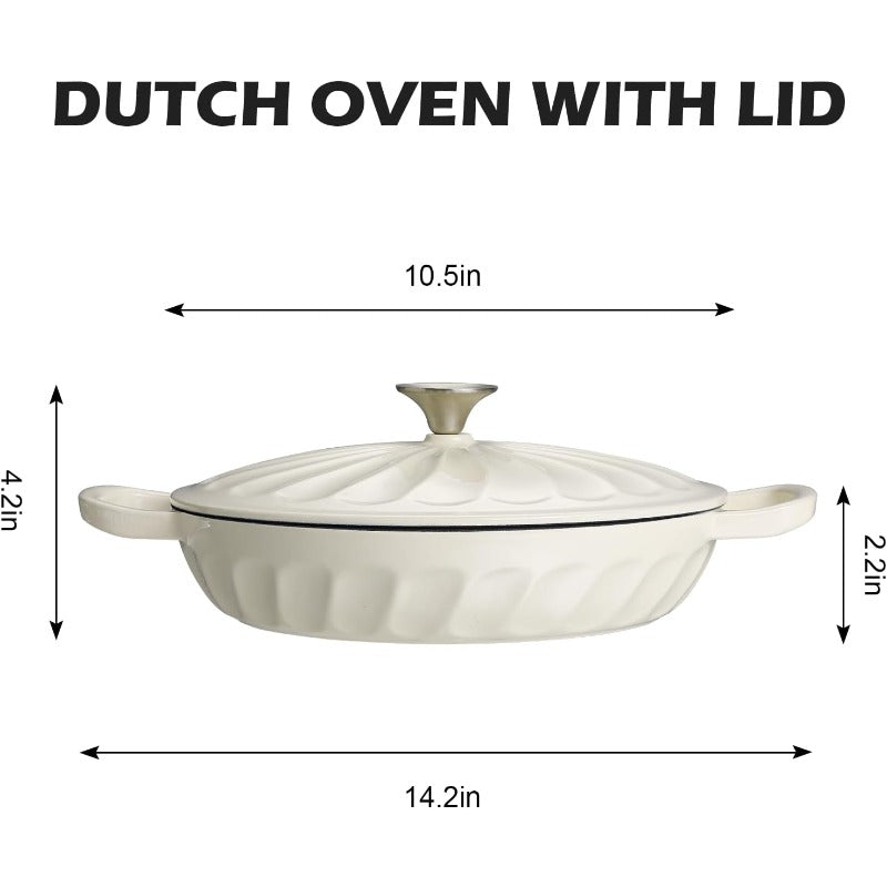 Enameled Cast Iron Braiser 3.8 Quart Enamel Dutch Oven with Handles Cast Iron Braiser Pan with Lid Enameled Cookware White