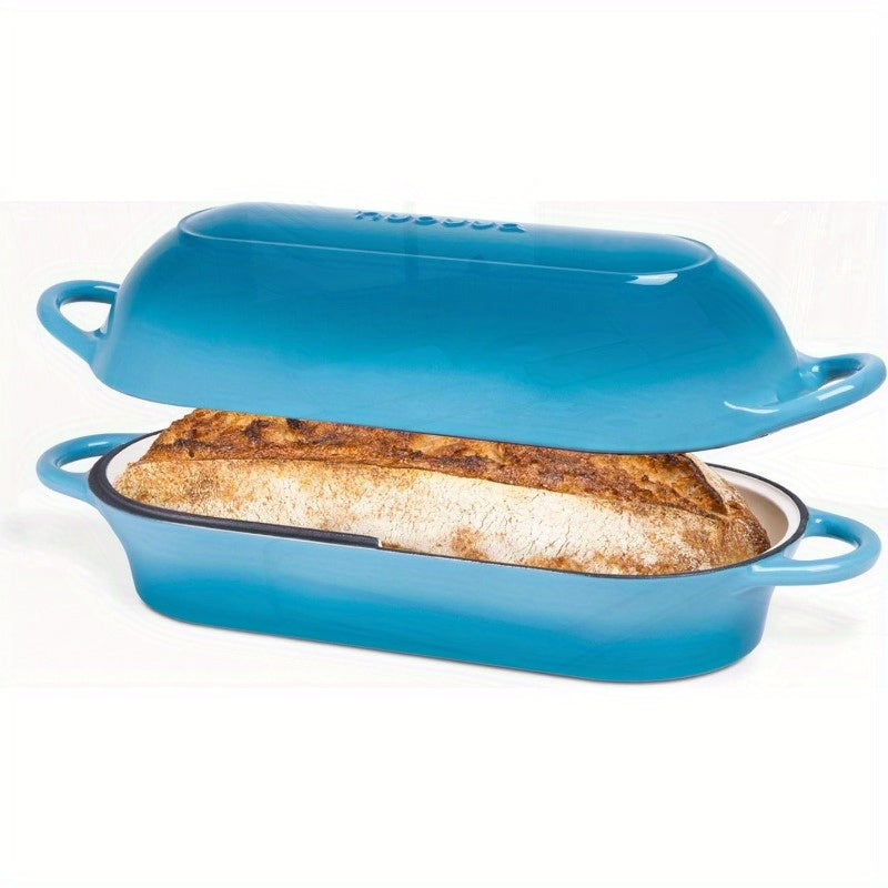 Heavy-Duty Enamelled Cast Iron Bread Loaf Dutch Oven Pot with Lid - Large Rectangular 13.39inch\u002F16.14inch-like (6.3inch Wide) Oven-Safe Baking Pan, Non-Stick 3-Layer Enamel Coating, Moisture Lock Lid & Induction Compatible for Sourdough, Bread