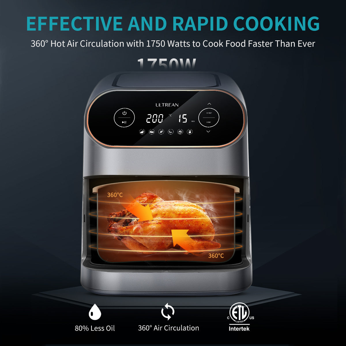 Ultrean 9 Quart 6-in-1 Electric Air Fryer, 1750W XL Hot Airfryer Oven Oilless Cooker, Large Family Size LCD Touch Control Panel and Nonstick Basket