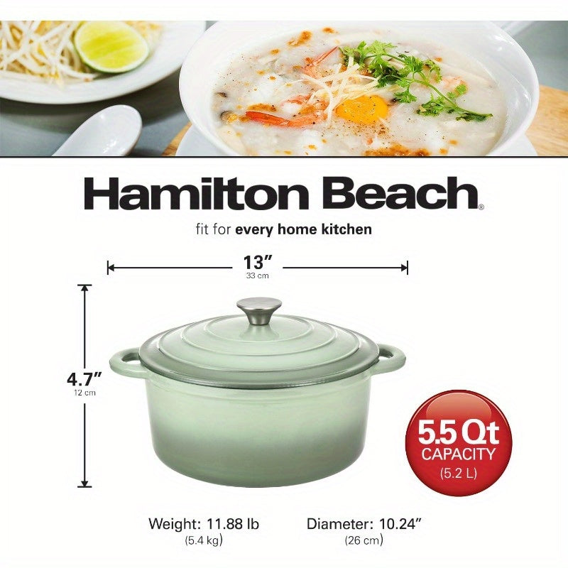 5.5 Quart Enameled Cast Iron Dutch Oven Pot with Lid - Heavy-Duty Sage Green\u002FBlack Enamel Cookware, Oven & Induction, PFOA\u002FPTFE-Free, -Resistant - Braising, Roasting,, Stovetop\u002F\u002F Cooker Compatible