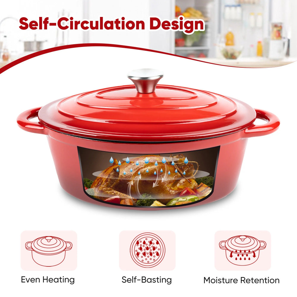 4.5qt Enameled Cast Iron Oval Dutch Oven, Red Nonstick Cookware with Lid – Halloween Gift, Thanksgiving Gift, Christmas Gift