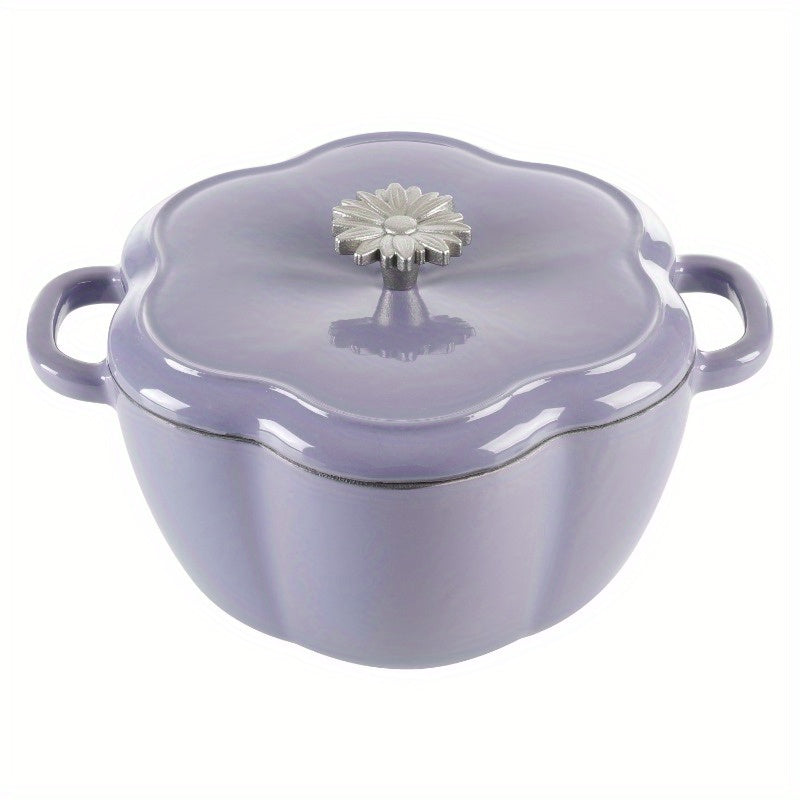 Timeless Beauty by Ree Drummond 3-Quart Floral Enamel Cast Iron Dutch Oven - Purple, Even Heat Distribution, Oven & Induction Safe, Decorative Floral Design with Metal Knob, Country Kitchen Cookware, Stovetop to Oven, Everyday Cooking, Durable Kitchenware