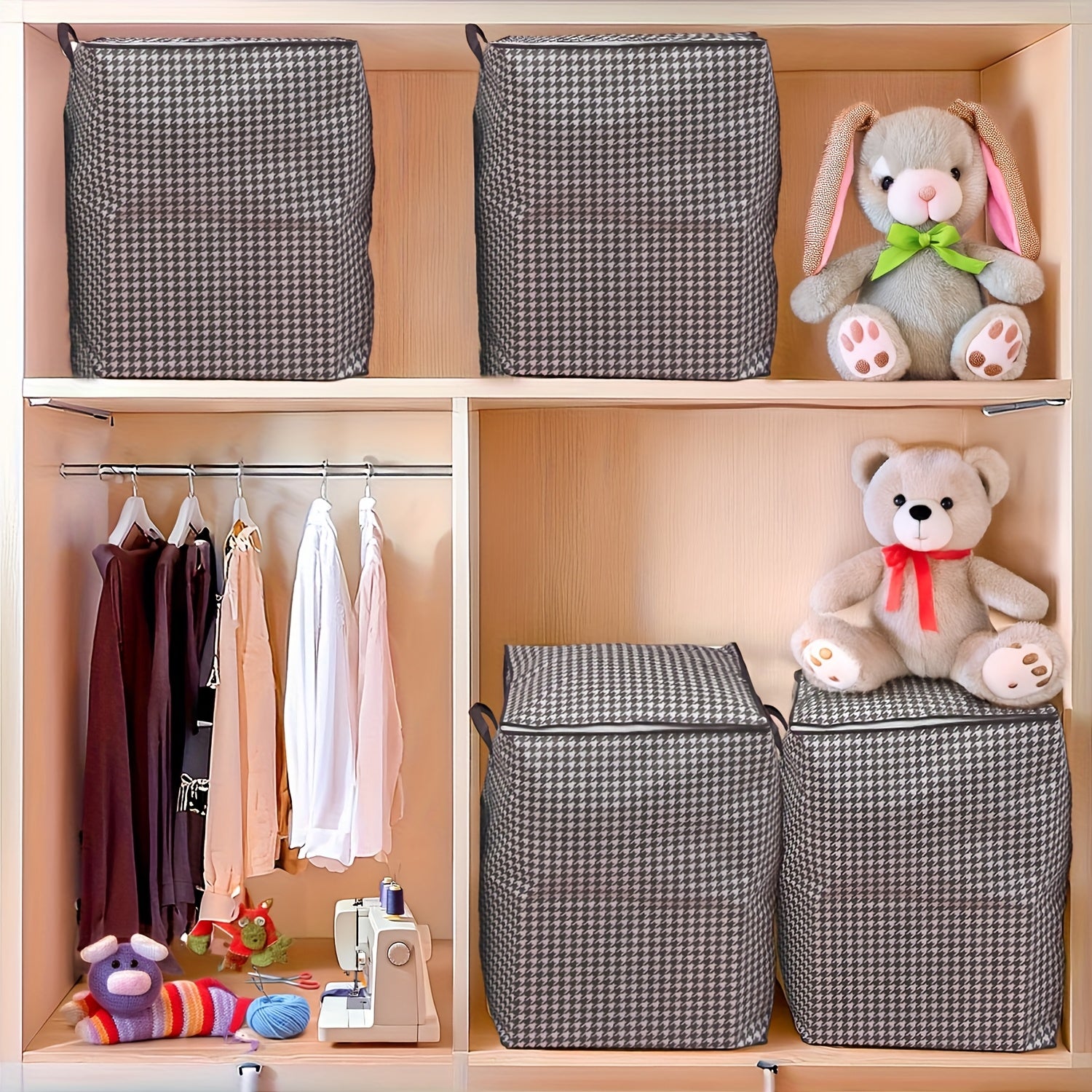 1\u002F3pcs Pieces Oversized 47.55 Gallons Thousandbird Plaid Pattern Thickened Storage Container Large Capacity Clothes Sture-Proof Bag with Handle Double Zipper Storage Bag, Household Bedroom, Travel Storage Basket Ideal Storage Bag