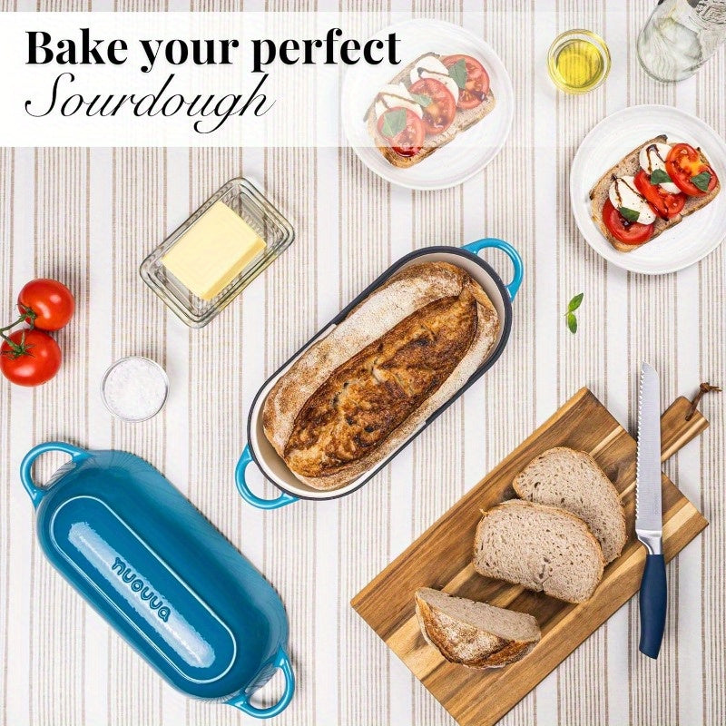 Heavy-Duty Enamelled Cast Iron Bread Loaf Dutch Oven Pot with Lid - Large Rectangular 13.39inch\u002F16.14inch-like (6.3inch Wide) Oven-Safe Baking Pan, Non-Stick 3-Layer Enamel Coating, Moisture Lock Lid & Induction Compatible for Sourdough, Bread