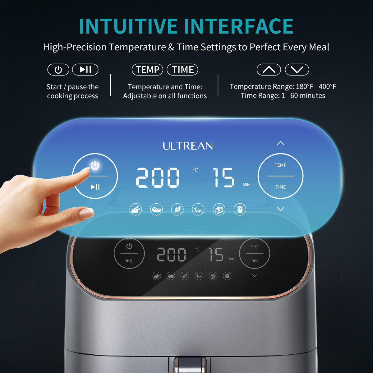 Ultrean 9 Quart 6-in-1 Electric Air Fryer, 1750W XL Hot Airfryer Oven Oilless Cooker, Large Family Size LCD Touch Control Panel and Nonstick Basket