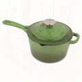 2.2 Qt Enameled Cast Iron Saucepan with Lid - Heavy-Duty Green Enamel Dutch-Style Pot, Oven Safe to 500°F, Induction Compatible, Triple-Layer Non-Stick Coating, Dishwasher Safe, Pour Spouts & Helper Handle for Soups, Stews, Sauces (PFAS