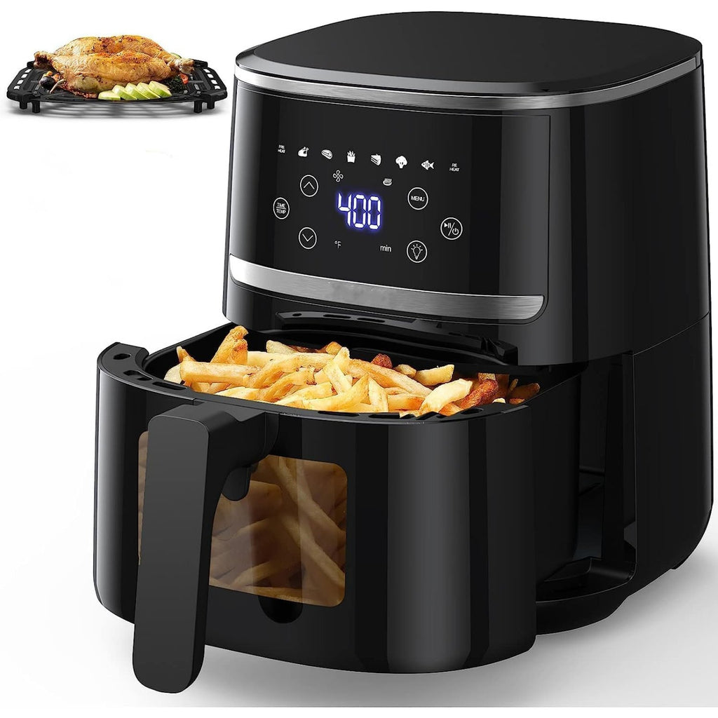 5 QT Air Fryer with Digital Touchscreen & Viewing Window - 8-in-1 Multi-Function Electric Fryer for Crisping, Roasting, Baking, Reheating - Non-Stick Dishwasher-Safe Basket, 1800W, 110V-130V, Black