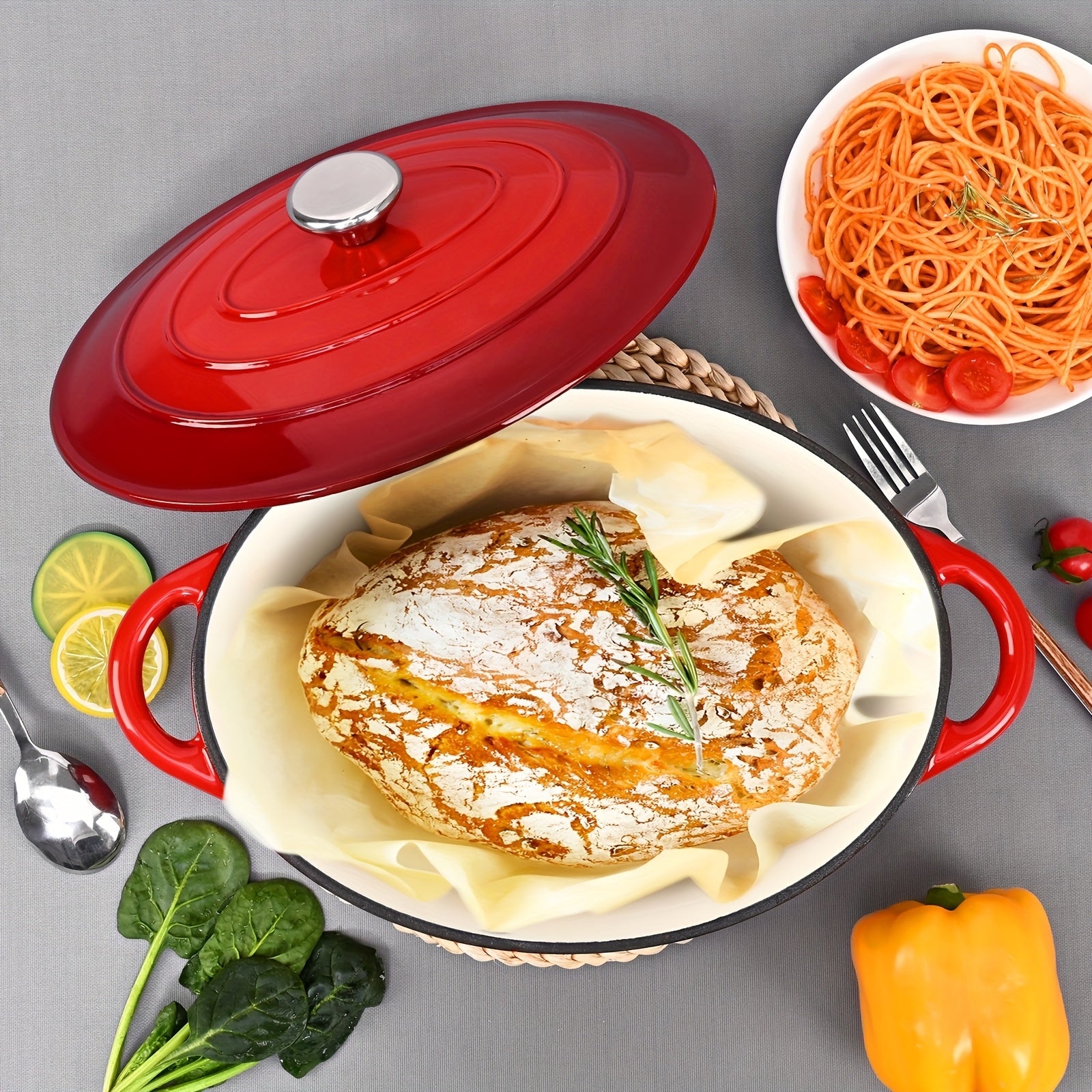 4.5\u002F6.5QT Cast Iron Dutch Oven Pot With Lid And Oven Mitt, Enameled Cast Iron Dutch Oven With Dual Handles, High-capacity Oval Cast Iron Enamel Pot For Cooking, Bread Baking And Other Cooking Methods Suitable For Family Kitchen Dining