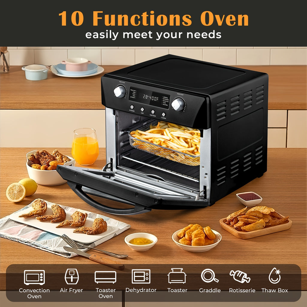 24QT Air Fryer Oven, One Click Selection Of 10-in-1 Function, Equipped with Rotisserie Setting, Free Control Of Time And Temperature.