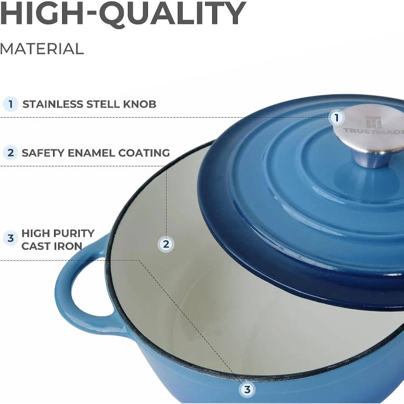 4.5 QT Heavy-Duty Cast Iron Dutch Oven with Self-Basting Lid - Enamel Coated Non-Stick Cookware Pot, Round Braiser & Baking Pan for Even Heat Distribution, Oven Safe up to 500°F, Stovetop to Oven Use, Durable & Easy Clean, Ideal for Stews, Soups