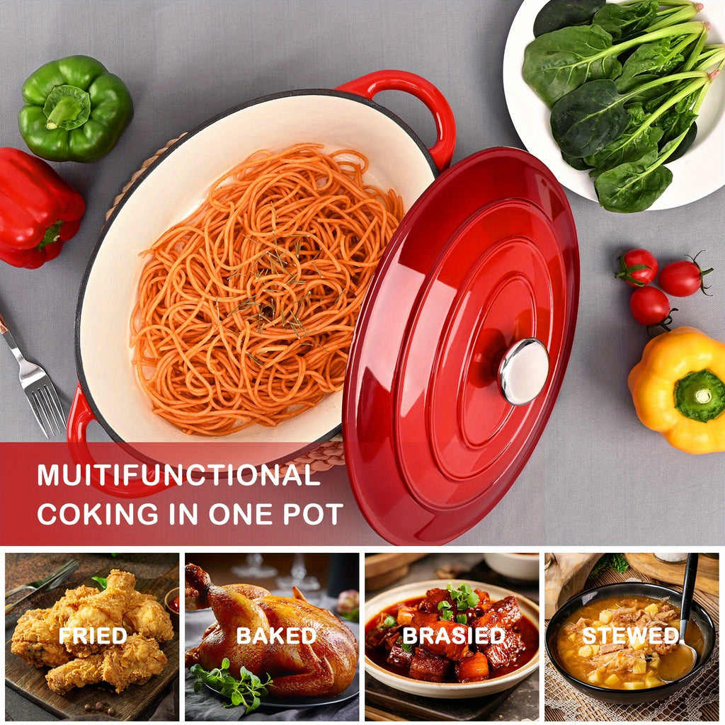 4.5\u002F6.5QT Cast Iron Dutch Oven Pot With Lid And Oven Mitt, Enameled Cast Iron Dutch Oven With Dual Handles, High-capacity Oval Cast Iron Enamel Pot For Cooking, Bread Baking And Other Cooking Methods Suitable For Family Kitchen Dining