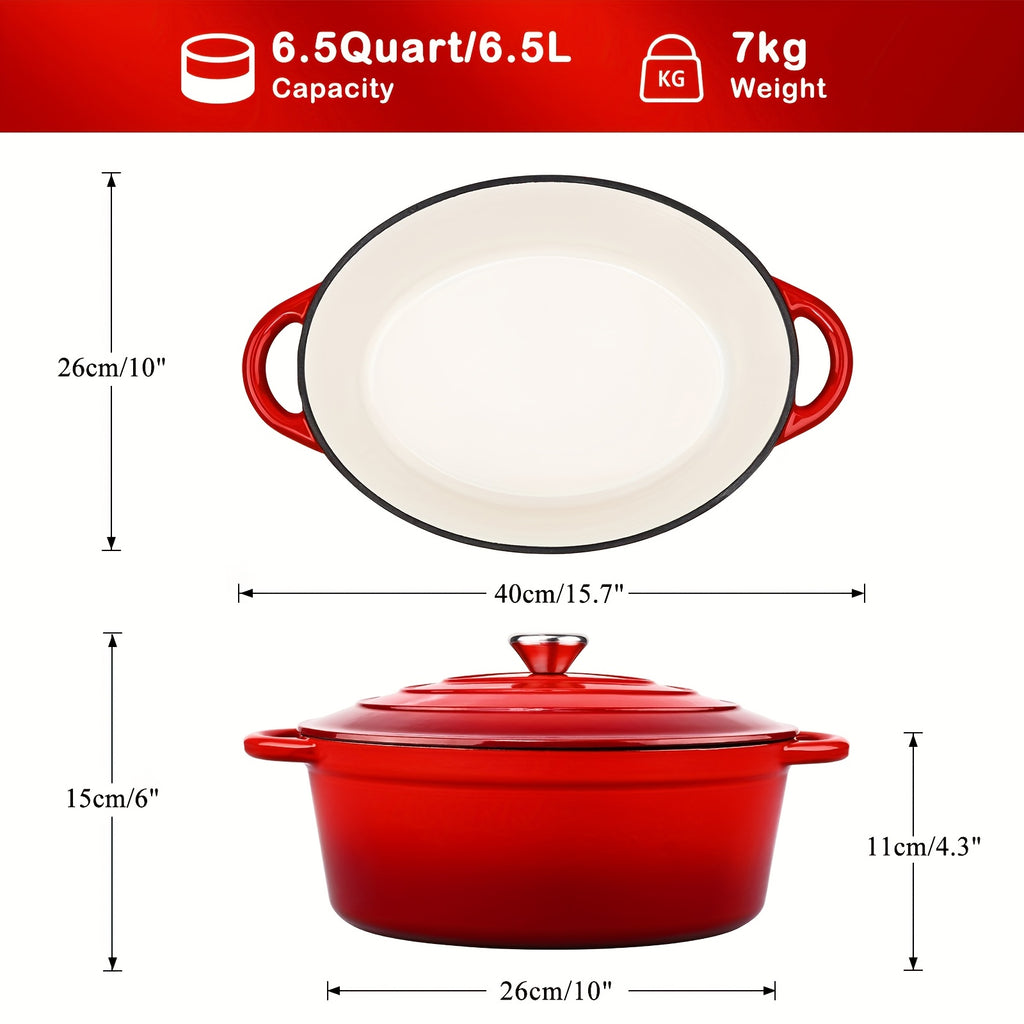 4.5\u002F6.5QT Cast Iron Dutch Oven Pot With Lid And Oven Mitt, Enameled Cast Iron Dutch Oven With Dual Handles, High-capacity Oval Cast Iron Enamel Pot For Cooking, Bread Baking And Other Cooking Methods Suitable For Family Kitchen Dining