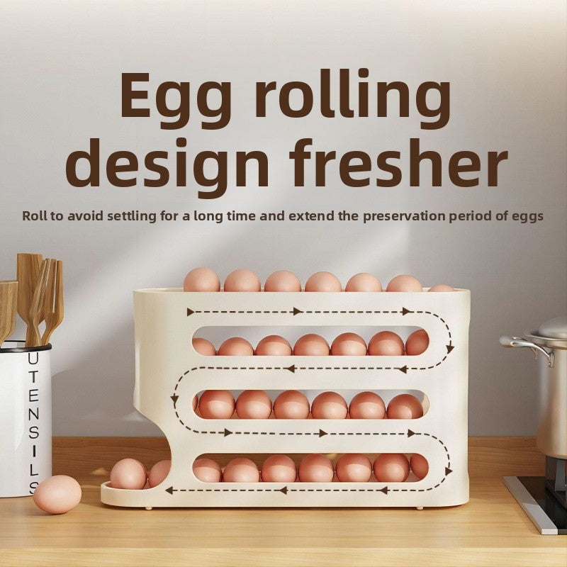 4 Tiers Egg Holder for Fridge, Automatic Egg Rolling Rack, 30 Eggs Storage Rack, Egg Distributor for Refrigerator, Egg Storage Rack for Kitchen