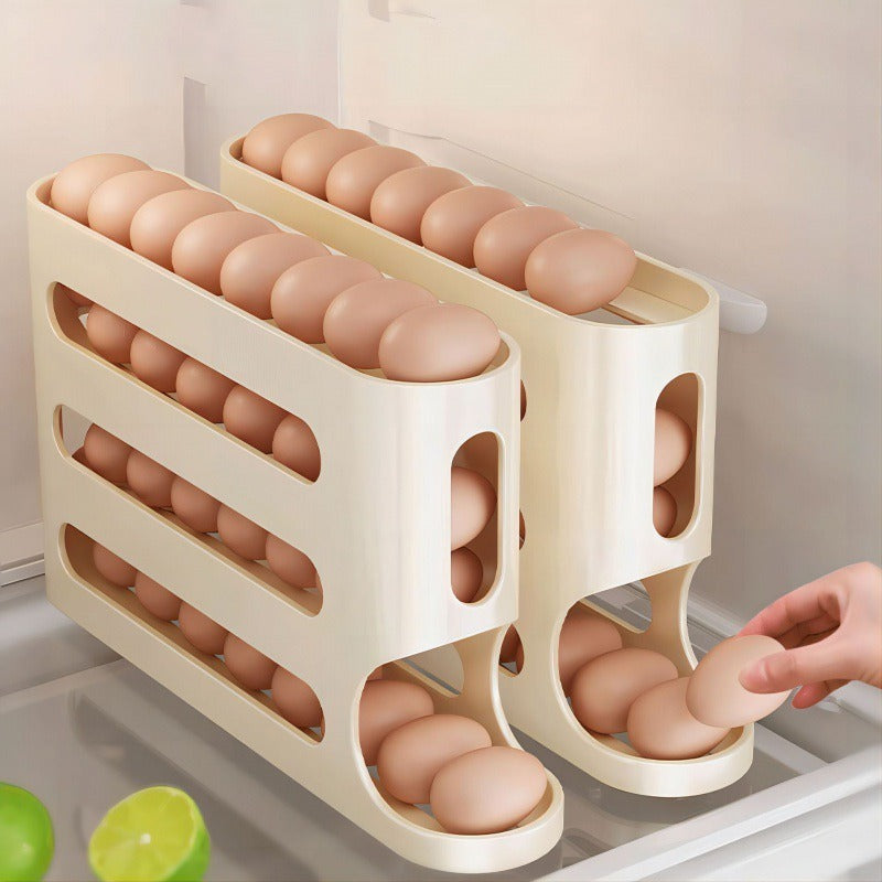 4 Tiers Egg Holder for Fridge, Automatic Egg Rolling Rack, 30 Eggs Storage Rack, Egg Distributor for Refrigerator, Egg Storage Rack for Kitchen