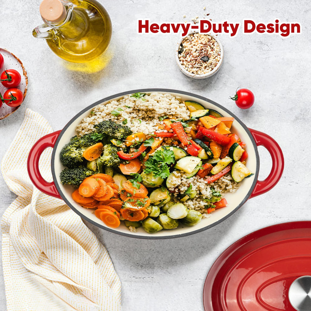 4.5qt Enameled Cast Iron Oval Dutch Oven, Red Nonstick Cookware with Lid – Halloween Gift, Thanksgiving Gift, Christmas Gift