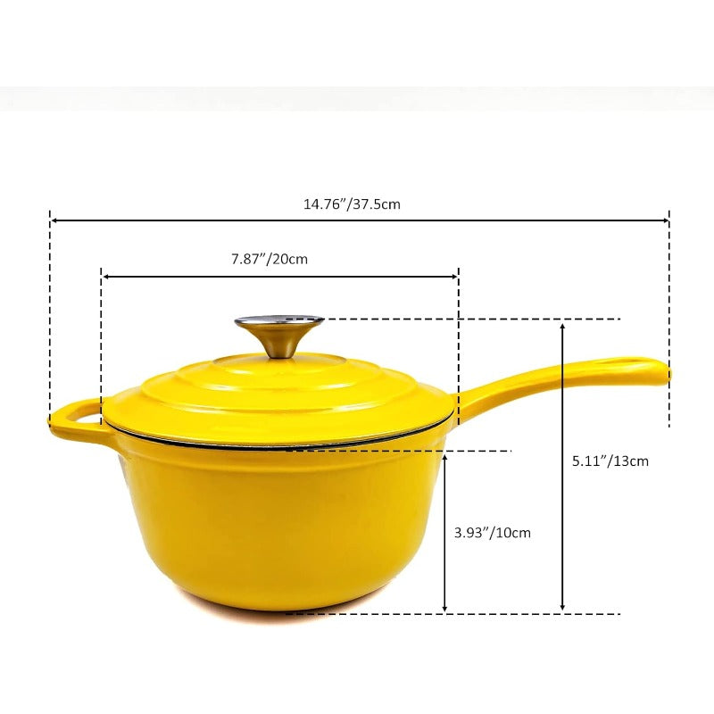 Enameled Cast Iron Dutch Saucepan - 2.65 Quart Heavy-Duty Cookware with Lid & - up to 500°F, Dishwasher Yellow Enamel Pot for Stovetop,, Braising, Searing - Compatible with All Cooktops (Cast Iron Pot for